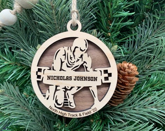 Personalized Men's Track and Field Ornament, Engraved Wooden Sports Ornament with Name and custom text, Sports Jersey