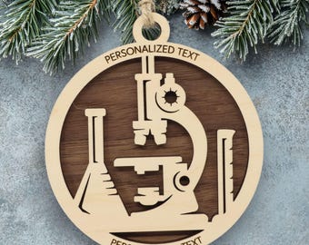 Scientist Ornament – Microscope and Lab Beakers – Personalized Science Gift