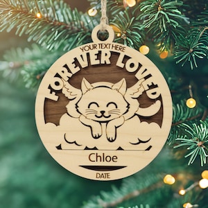 Für immer geliebte Katze Erinnerungsverzierung - Personalisiertes Haustier-Verlust-Andenken - Benutzerdefinierte Laser-geschnittenes Holzkatzen-Erinnerungsgeschenk