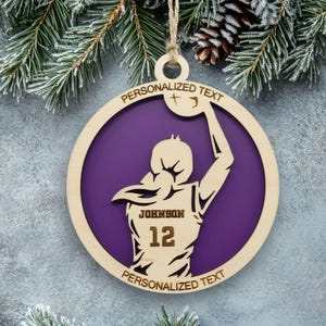 Personalized Women's Basketball Ornament, Engraved Wooden Sports Ornament with Name and custom text, Sports Jersey