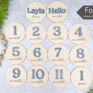 3D Monthly Milestone Discs for Baby Photos | Engraved Wood Monthly Milestone Markers | Personalized Baby Sign image 6
