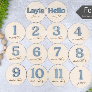 Wooden 3D Monthly Milestone Discs for Baby Photos Engraved Wood Monthly Milestone Markers Personalized Baby Sign Font 5