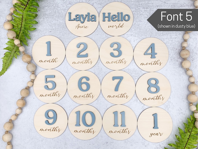 3D Monthly Milestone Discs for Baby Photos | Engraved Wood Monthly Milestone Markers | Personalized Baby Sign image 6