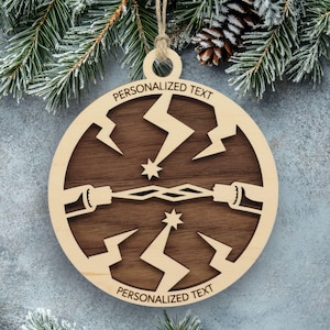 Electrician Ornament – Lightning Bolt and Plug Design – Personalized Tradesman Gift image 1