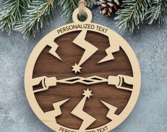 Electrician Ornament – Lightning Bolt and Plug Design – Personalized Tradesman Gift
