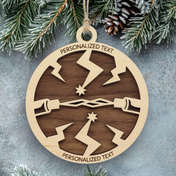 Electrician Ornament – Lightning Bolt and Plug Design – Personalized Tradesman Gift