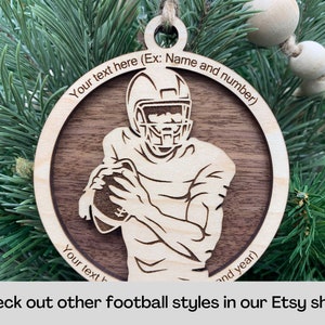 Personalized Football Ornament, Engraved Wooden Sports Ornament with Name and Number, Sports Jersey image 3