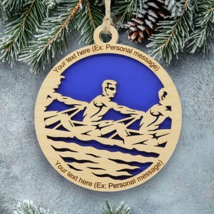 Adorno personalizado para equipo de remo – Regalo navideño personalizado para remeros – Recuerdo de madera cortado con láser