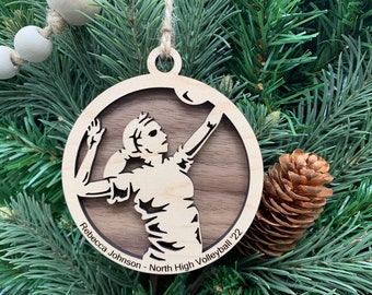 Personalized Women's Volleyball Ornament, Engraved Wooden Sports Ornament with Name and custom text, Sports Jersey