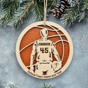 Personalized Basketball Ornament, Engraved Wooden Sports Ornament with Name and custom text, Sports Jersey