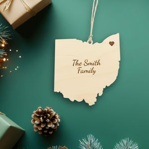 Ohio Ornament with Heart Marker, Choose Any State, Customizable Christmas Ornament, State Souvenir, Housewarming Gift