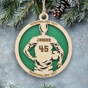 Personalized Men's Soccer Ornament, Engraved Wooden Sports Ornament with Name and custom text, Sports Jersey