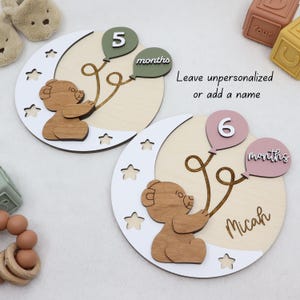 Wooden Interchangeable Teddy Bear Milestone Markers for Baby Photos ...