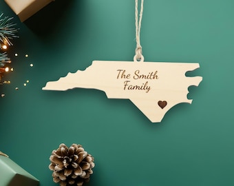 North Carolina Ornament with Heart Marker, Choose Any State, Customizable Christmas Ornament, State Souvenir, Housewarming Gift