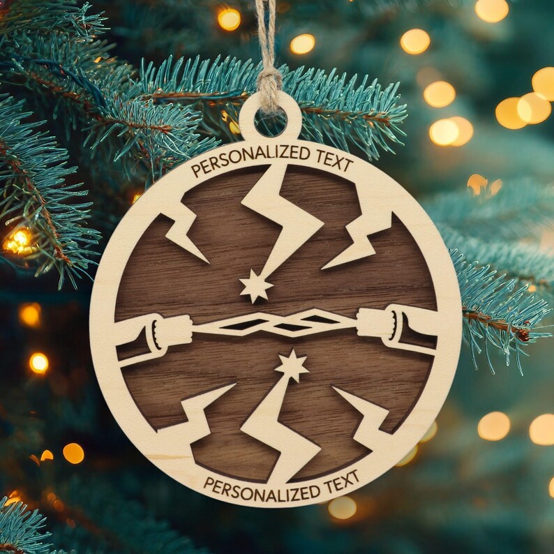 Electrician Ornament – Lightning Bolt and Plug Design – Personalized Tradesman Gift image 2