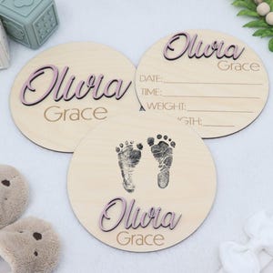 3D Monthly Milestone Discs for Baby Photos | Engraved Wood Monthly Milestone Markers | Personalized Baby Sign image 11