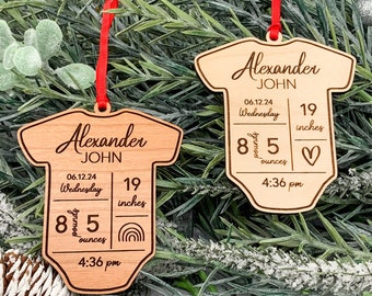 Baby's First Christmas Ornament | Newborn Birth Stats | Personalized Baby Gift | Baby Onesie Stats Ornament