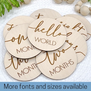 Baby Monthly Milestone Marker Discs with Personalization, Engraved Wood Monthly Milestone Markers