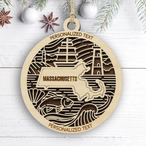 Massachusetts State Ornament – Personalized Wooden Christmas Keepsake – Laser-Cut State Heritage Décor