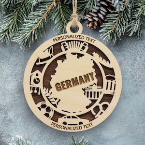 Custom Germany Ornament – Brandenburg Gate, Cuckoo Clock & Pretzel Design – Personalized Travel Keepsake