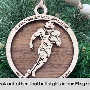 Personalized Football Ornament, Engraved Wooden Sports Ornament with Name and Number, Sports Jersey image 5