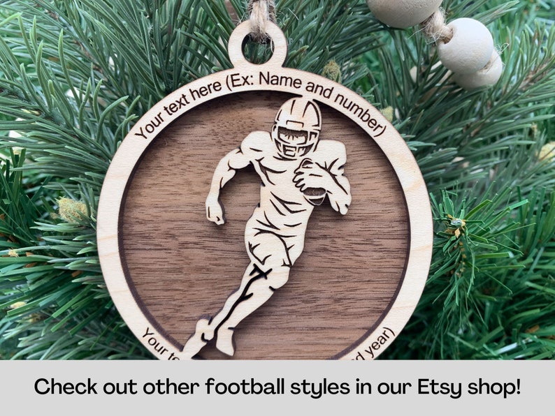 Personalized Football Ornament, Engraved Wooden Sports Ornament with Name and Number, Sports Jersey image 5