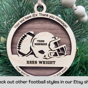 Personalized Football Ornament, Engraved Wooden Sports Ornament with Name and Number, Sports Jersey image 9