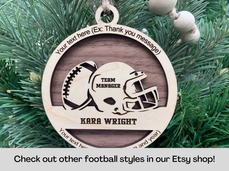 Personalized Football Ornament, Engraved Wooden Sports Ornament with Name and Number, Sports Jersey image 9