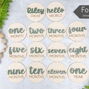 3D Monthly Milestone Discs for Baby Photos | Engraved Wood Monthly Milestone Markers | Personalized Baby Sign image 5