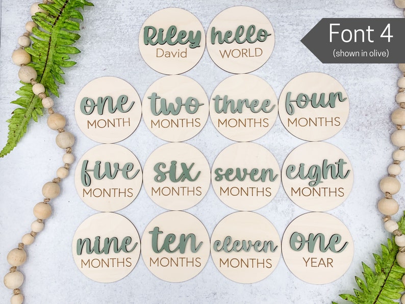 3D Monthly Milestone Discs for Baby Photos | Engraved Wood Monthly Milestone Markers | Personalized Baby Sign image 5