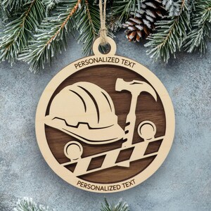 Construction Worker Ornament – Hard Hat and Hammer Design – Personalized Trades Gift