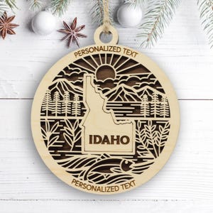 Idaho State Ornament – Personalized Wooden Christmas Keepsake – Laser-Cut State Heritage Décor