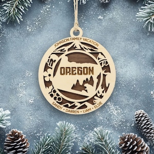Oregon Ornament with personalization, Choose Any State, Customizable Christmas Ornament, Personalized Wood Engraved Gifts