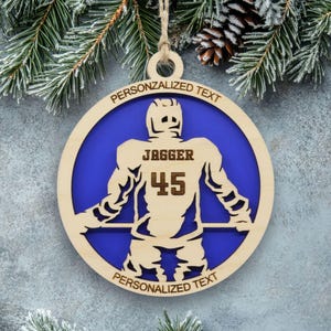Personalized Hockey Ornament, Engraved Wooden Sports Ornament with Name and custom text, Sports Jersey