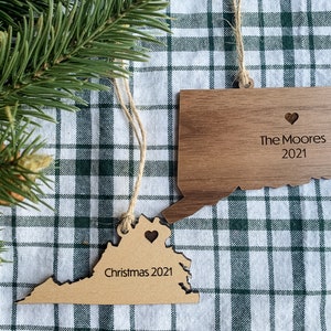 Virginia Ornament with Heart Marker, Customizable Christmas Ornament, Personalized Wood Engraved Gifts, Virginia souvenir image 5