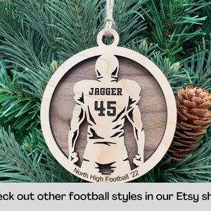 Personalized Football Ornament, Engraved Wooden Sports Ornament with Name and Number, Sports Jersey image 4