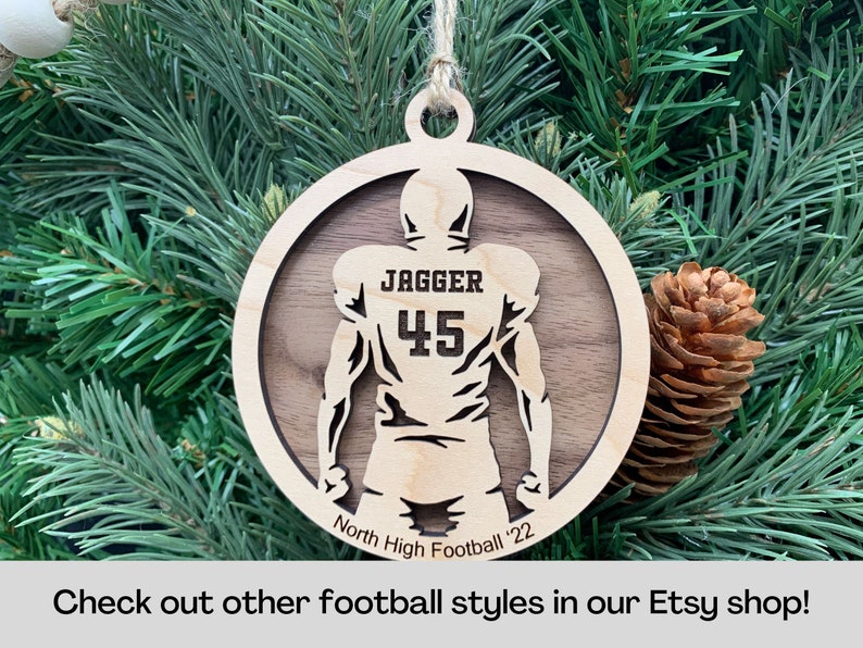 Personalized Football Ornament, Engraved Wooden Sports Ornament with Name and Number, Sports Jersey image 4