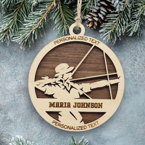 Personalized Archery Ornament, Engraved Wooden Bow Arrow Christmas Decor