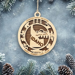 Idaho Ornament with personalization, Choose Any State, Customizable Christmas Ornament, Personalized Wood Engraved Gifts