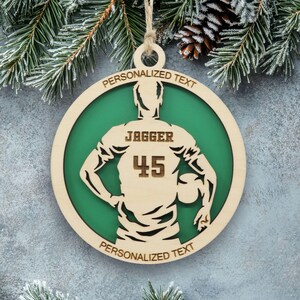 Personalized Men&#39;s Soccer Ornament, Engraved Wooden Sports Ornament with Name and custom text, Sports Jersey