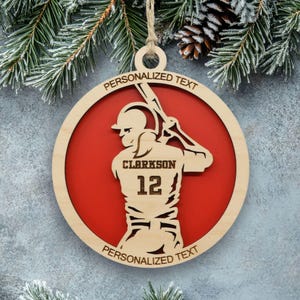 Personalized Softball Catcher Ornament, Engraved Wooden Sports Ornament with Name and custom text, Sports Jersey