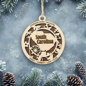 South Carolina Ornament with personalization, Choose Any State, Customizable Christmas Ornament, Personalized Wood Engraved Gifts