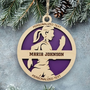 Personalized Women's Cross Country Ornament, Engraved Wooden Sports Ornament with Name and custom text, Sports Jersey