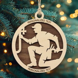Male Plumber Ornament – Tools and Pipe Wrench Design – Personalized Tradesman Gift image 2