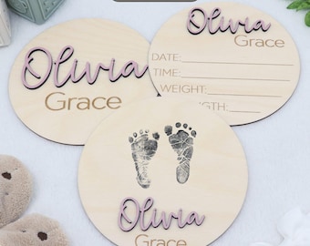 Personalized Baby Name Announcement Sign | Birth Stat Sign | Newborn Footprint Sign | Name Reveal