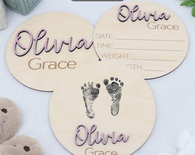 Personalized Baby Name Announcement Sign | Birth Stat Sign | Newborn Footprint Sign | Name Reveal