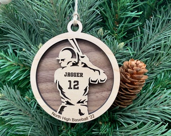 Personalized Baseball Ornament, Engraved Wooden Sports Ornament with Name and custom text, Sports Jersey