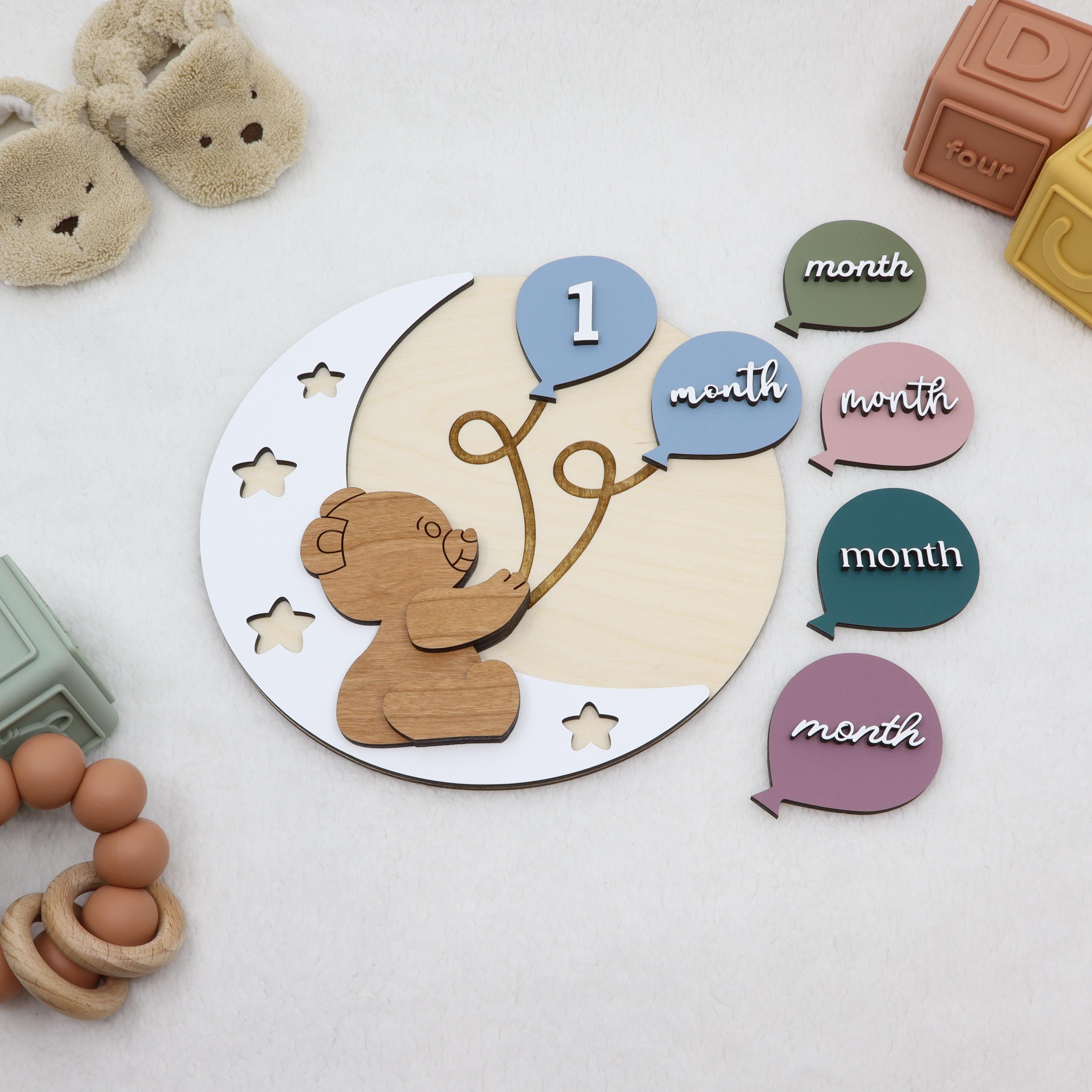 Wooden Interchangeable Teddy Bear Milestone Markers for Baby Photos ...