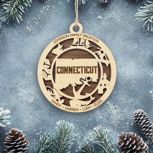 Connecticut Ornament with personalization, Choose Any State, Customizable Christmas Ornament, Personalized Wood Engraved Gifts