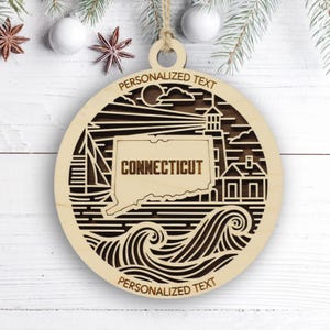 Connecticut State Ornament – Personalized Wooden Christmas Keepsake – Laser-Cut State Heritage Décor
